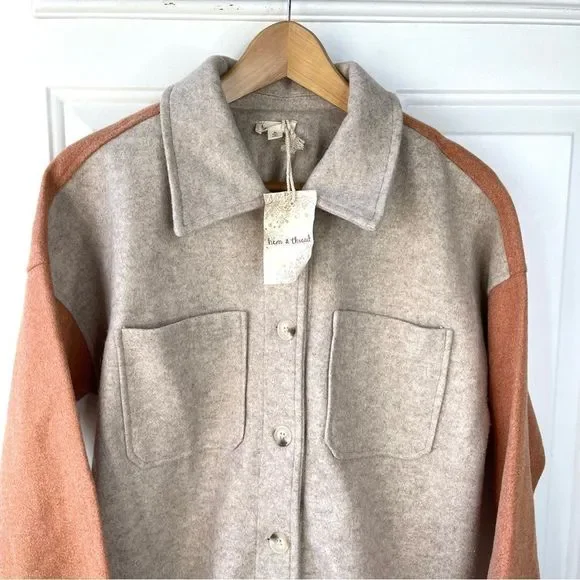 Hem & Thread Tan and Orange Shacket Size Medium NWOT - Picture 2 of 7